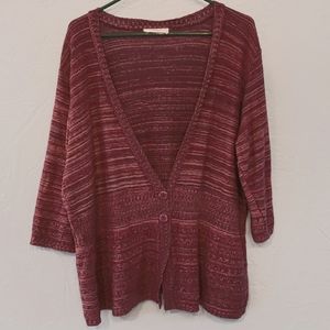 CJ Banks deep v two button purple cardigan